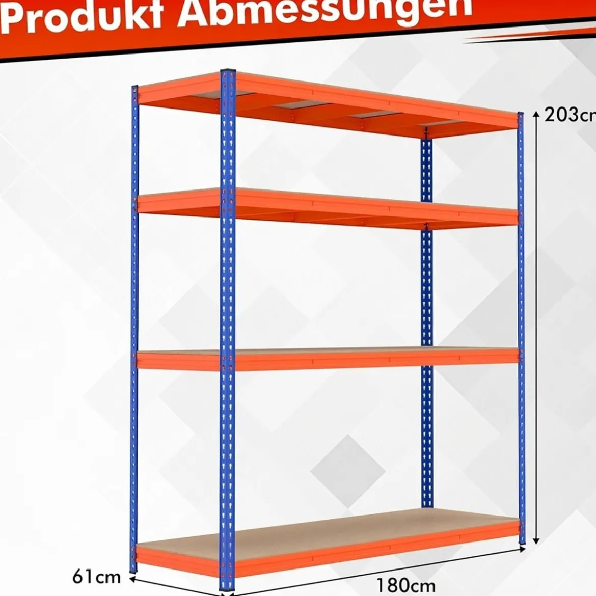 4-stöckiges Metallregal mit Verstellbaren Regalbrettern Schwerlastregal Belastbar bis 2400 kg