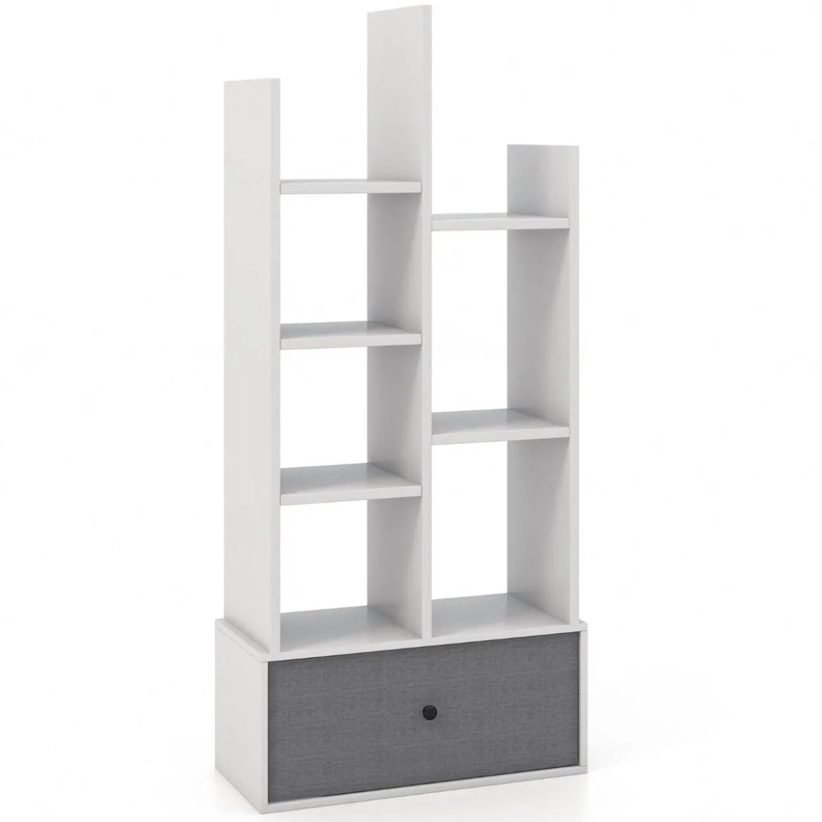 7-Stöckiges Offenes Bücherregal mit Schublade 53 x 24 x 118 cm Weiß