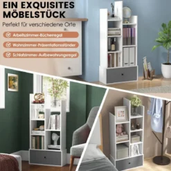 7-Stöckiges Offenes Bücherregal mit Schublade 53 x 24 x 118 cm Weiß