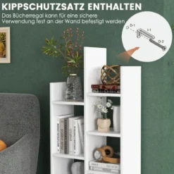 7-Stöckiges Offenes Bücherregal mit Schublade 53 x 24 x 118 cm Weiß