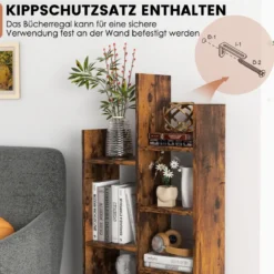 7-Stöckiges Offenes Bücherregal mit Schublade 53 x 24 x 118 cm Braun