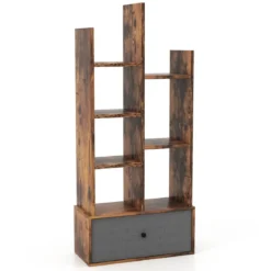 7-Stöckiges Offenes Bücherregal mit Schublade 53 x 24 x 118 cm Braun