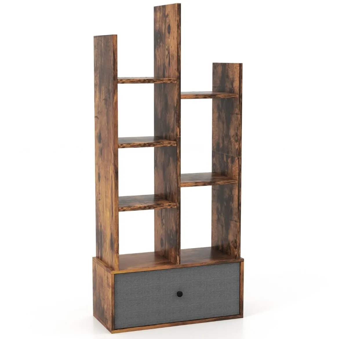 7-Stöckiges Offenes Bücherregal mit Schublade 53 x 24 x 118 cm Braun