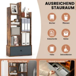 7-Stöckiges Offenes Bücherregal mit Schublade 53 x 24 x 118 cm Braun