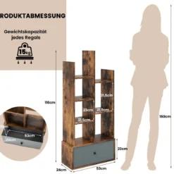 7-Stöckiges Offenes Bücherregal mit Schublade 53 x 24 x 118 cm Braun