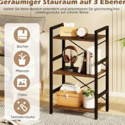 3-stöckiges Regal Standregal mit Metallrahmen & Anti-Kipp-Sets industrielles Aufbewahrungsregal Rustikales Braun/Grau