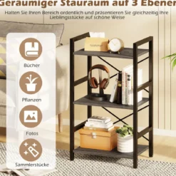 3-stöckiges Regal Standregal mit Metallrahmen & Anti-Kipp-Sets industrielles Aufbewahrungsregal Rustikales Braun/Grau