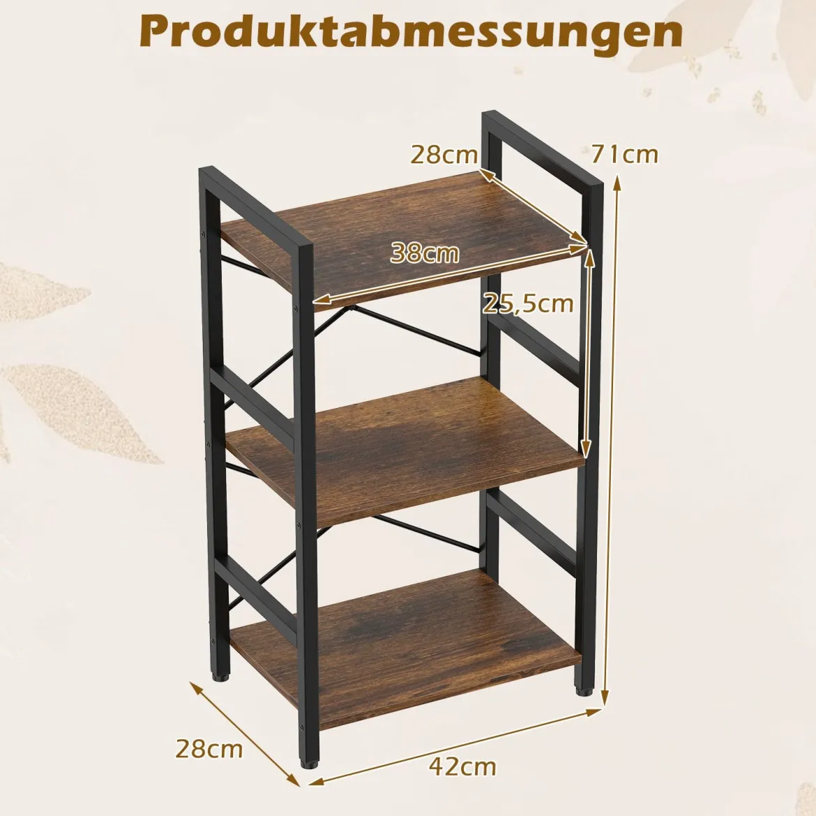 3-stöckiges Regal Standregal mit Metallrahmen & Anti-Kipp-Sets industrielles Aufbewahrungsregal Rustikales Braun/Grau