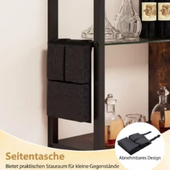 6-stöckiges schwebende Wandregal Hängeregal mit 8 S-Haken & Seitentasche mit RGB-LED 107 x 24 x 96 cm Rustikales Braun
