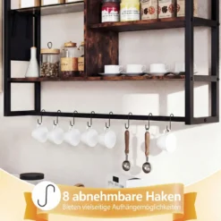 6-stöckiges schwebende Wandregal Hängeregal mit 8 S-Haken & Seitentasche 107 x 24 x 96 cm (Ohne Licht)