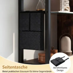6-stöckiges schwebende Wandregal Hängeregal mit 8 S-Haken & Seitentasche 107 x 24 x 96 cm (Ohne Licht)