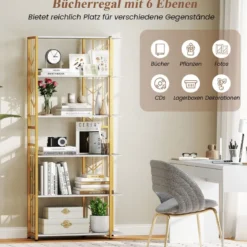 6 Stöckiges Standregal mit Metallrahmen Geometrisches Bücherregal Displayregal 80 x 31 x 180 cm