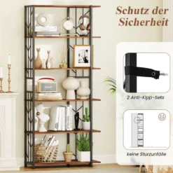 6 Stöckiges Standregal mit Metallrahmen Geometrisches Bücherregal Displayregal 80 x 31 x 180 cm