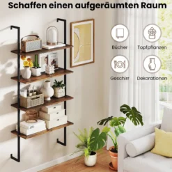 4-stöckiges Wandregal Industriell schwebendes Aufbewahrungs-Display mit Metallrahmen Braun