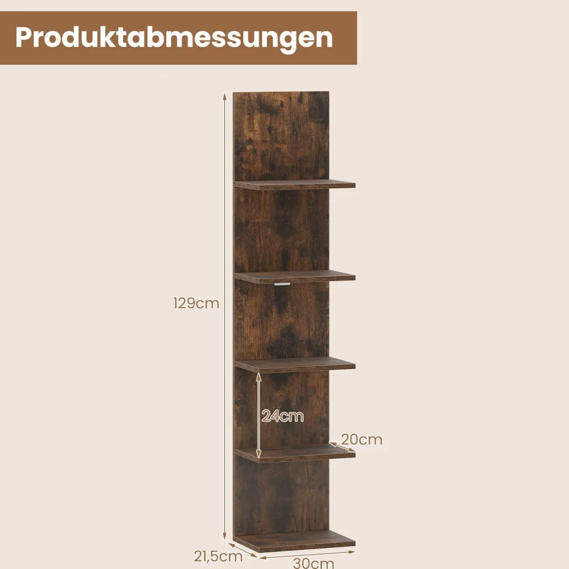 5 Stöckiges Wandregal Vertikal Hängeregal Schwebendes Displayregal Hölzerner Schweberegal Braun