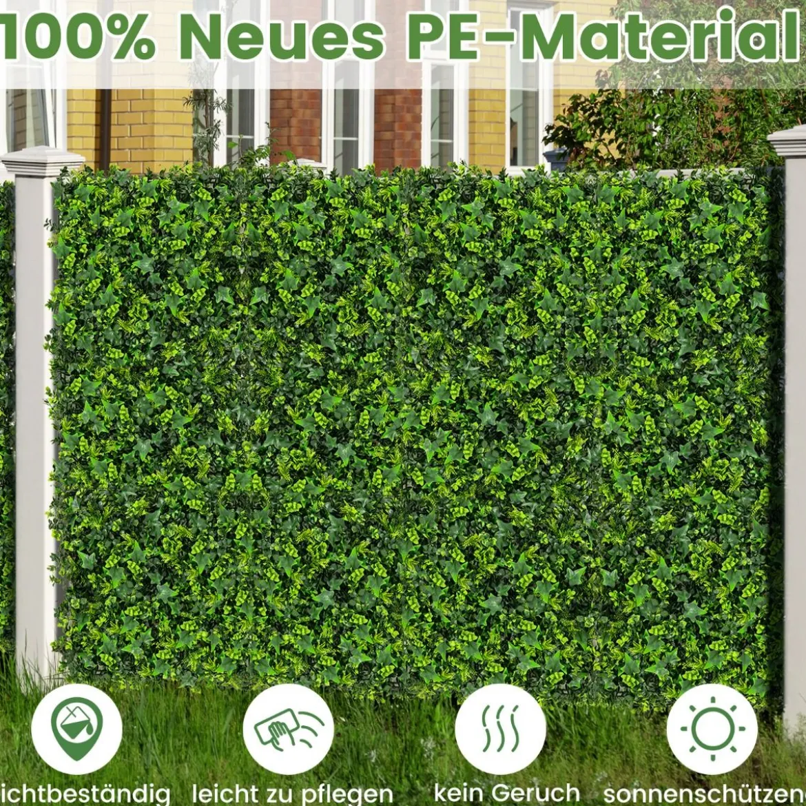 12 Stück Künstliche Hecke Pflanzenwand 50,5 x 50,5 cm UV-geschützt Gemischte Blätter