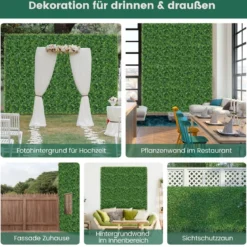 12 Stück Künstliche Hecke Pflanzenwand 50 x 50 cm Paneele mit Buchsbaum-Blättern Grün