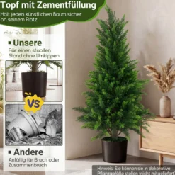 2 Stück Künstliche Zedernbäume 90 cm Kunstpflanze im Topf Realistische Dekopflanze mit PE-Stamm