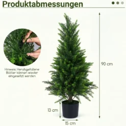 2 Stück Künstliche Zedernbäume 90 cm Kunstpflanze im Topf Realistische Dekopflanze mit PE-Stamm
