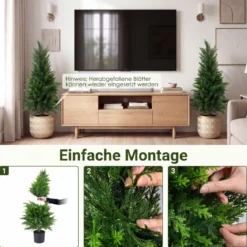 2 Stück Künstliche Zedernbäume 90 cm Kunstpflanze im Topf Realistische Dekopflanze mit PE-Stamm
