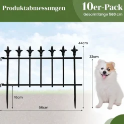 10 Stück Metall Steckzaun Dekorativer Gartenzaun aus Metall Rostfrei 56 x 44 cm Schwarz