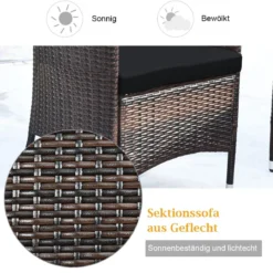 4 Stück Outdoor Terrassenmöbel Set aus PE Rattan mit gehärtetem Glastisch & Kissen Schwarz