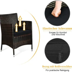 4 Stück Outdoor Terrassenmöbel Set aus PE Rattan mit gehärtetem Glastisch & Kissen Schwarz