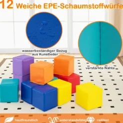 12 Stück Schaumstoff Bausteine Softbausteine Kletterbare Weiche Schaumstoffwürfel Bunt