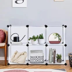 Steckregal aus 6 Würfel DIY Würfelregal stapelbar aus Kunststoff Regalsystem Stufenregal Weiß