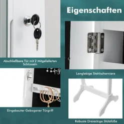 Stehender Schmuckschrank mit LED-Spiegel in Voller Länge 44 x 40 x 161 cm Weiß