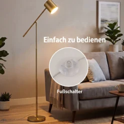 Stehlampe 175 cm Leselampe mit Verstellbarem Kopf & Arm Wohnzimmerlampe mit E27 Fassung Golden