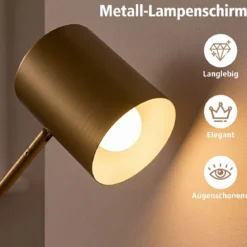 Stehlampe 175 cm Leselampe mit Verstellbarem Kopf & Arm Wohnzimmerlampe mit E27 Fassung Golden
