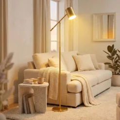 Stehlampe 175 cm Leselampe mit Verstellbarem Kopf & Arm Wohnzimmerlampe mit E27 Fassung Golden