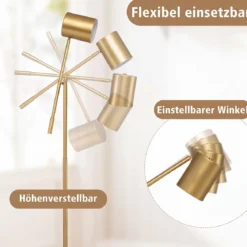 Stehlampe 175 cm Leselampe mit Verstellbarem Kopf & Arm Wohnzimmerlampe mit E27 Fassung Golden