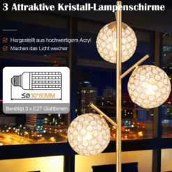 Stehlampe mit 3 Lampenschirmen und Fußschalter freistehende Standlampe 169cm Baumlampe