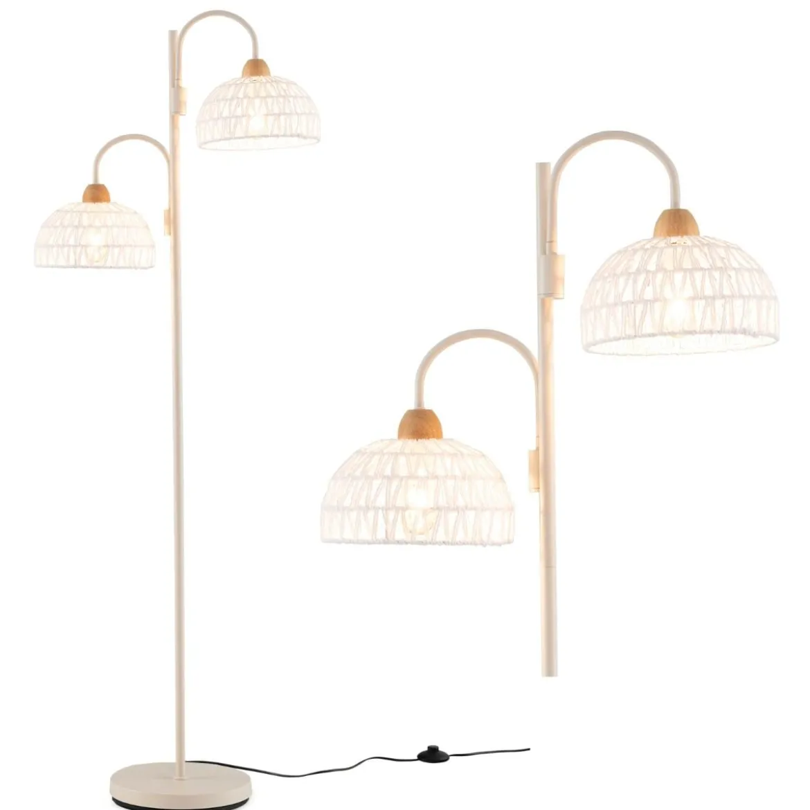 Stehlampe mit 2 Lichtern & Fußschalter 350° Drehbare Baumlampe Gewebten Lampenschirmen