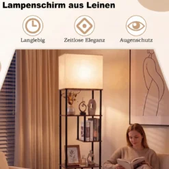 Stehlampe mit Regal 172 cm Hoch Stehleuchte mit 5 Ablagen Moderne Standleuchte mit Lampenschirme