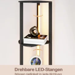 Stehlampe mit Regalen & 4 Drehbaren LED-Streifen & Fußschalter Stehleuchte Ablageregal