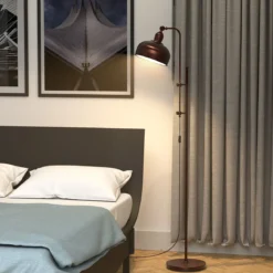 Stehlampe mit Verstellbarer Höhe & Lampenkopf & Metallrahmen Leselampe Standlampe