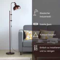 Stehlampe mit Verstellbarer Höhe & Lampenkopf & Metallrahmen Leselampe Standlampe