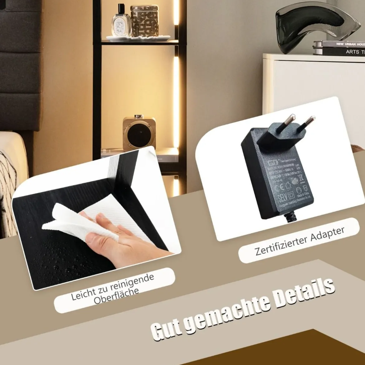 Stehlampe Modernes Beleuchtetes Ablageregal 29 x 29 x 163 cm Schwarz