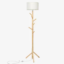 Stehleuchte Garderobenständer mit 6 Haken Stehlampe Holz E27 Fassung für Wohnzimmer Schlafzimmer Büro 180cm