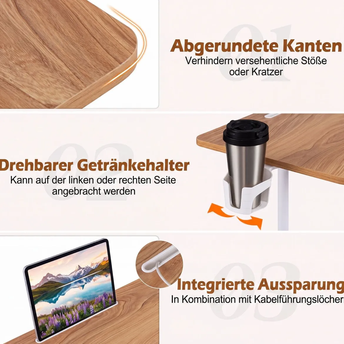 Stehpult Höhenverstellbar 70-117 cm Mobiler Schreibtisch auf Rollen mit Stoffkorb Tablet-Rille Natur