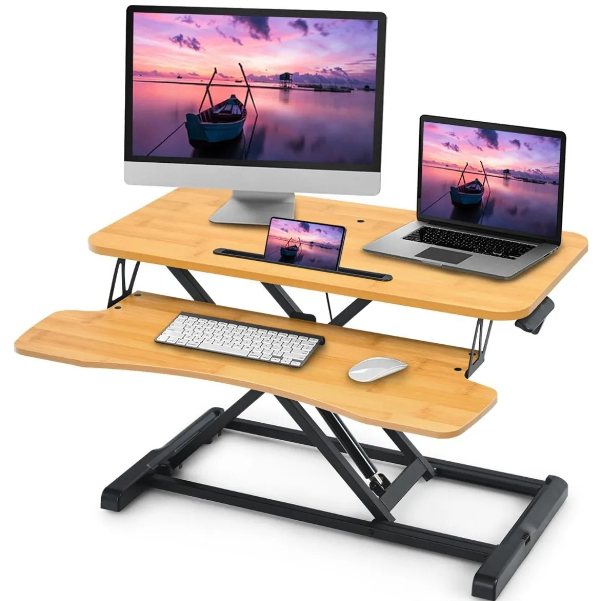 Stehpult Höhenverstellbarer Stehpultständer mit Tastaturablage 80 x 64 x 11-50,5 cm Natur + Schwarz