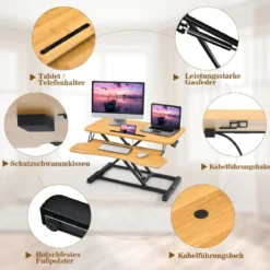 Stehpult Höhenverstellbarer Stehpultständer mit Tastaturablage 80 x 64 x 11-50,5 cm Natur + Schwarz