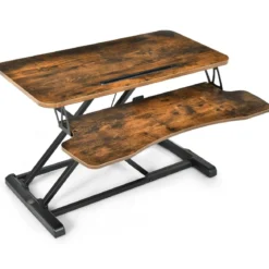 Stehpult Höhenverstellbarerer Sitz-Steh-Schreibtisch Tischaufsatz 80 x 64 x 11-50,5 cm Braun + Schwarz