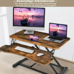 Stehpult Höhenverstellbarerer Sitz-Steh-Schreibtisch Tischaufsatz 80 x 64 x 11-50,5 cm Braun + Schwarz