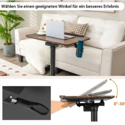 Stehschreibtisch Sitz-Steh Schreibtisch mit Arbeitsplatte und 4 Rollen 72 x 50 x 74-107 cm Braun + Schwarz