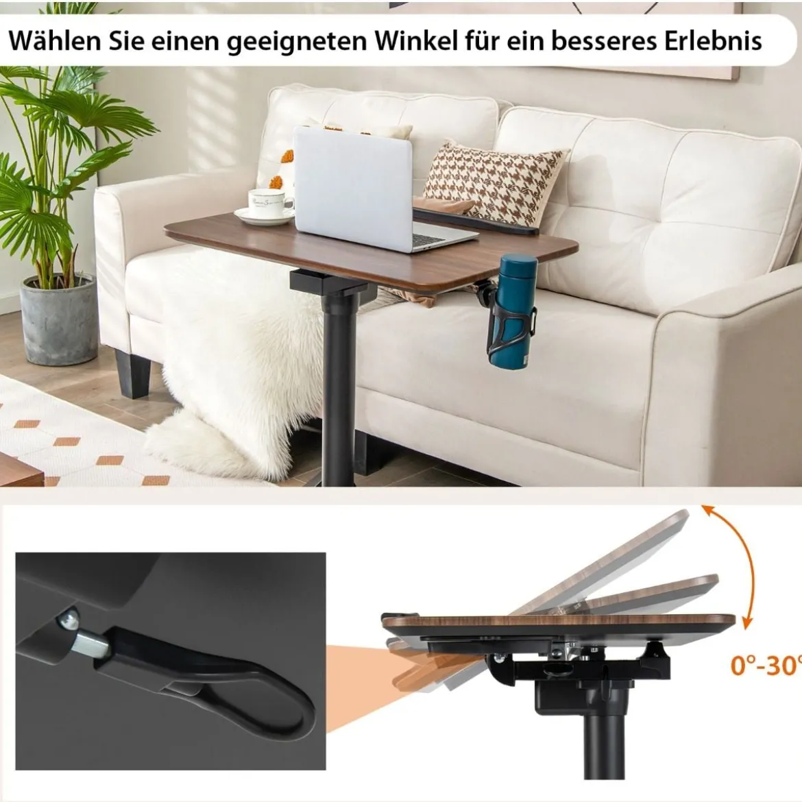 Stehschreibtisch Sitz-Steh Schreibtisch mit Arbeitsplatte und 4 Rollen 72 x 50 x 74-107 cm Braun + Schwarz