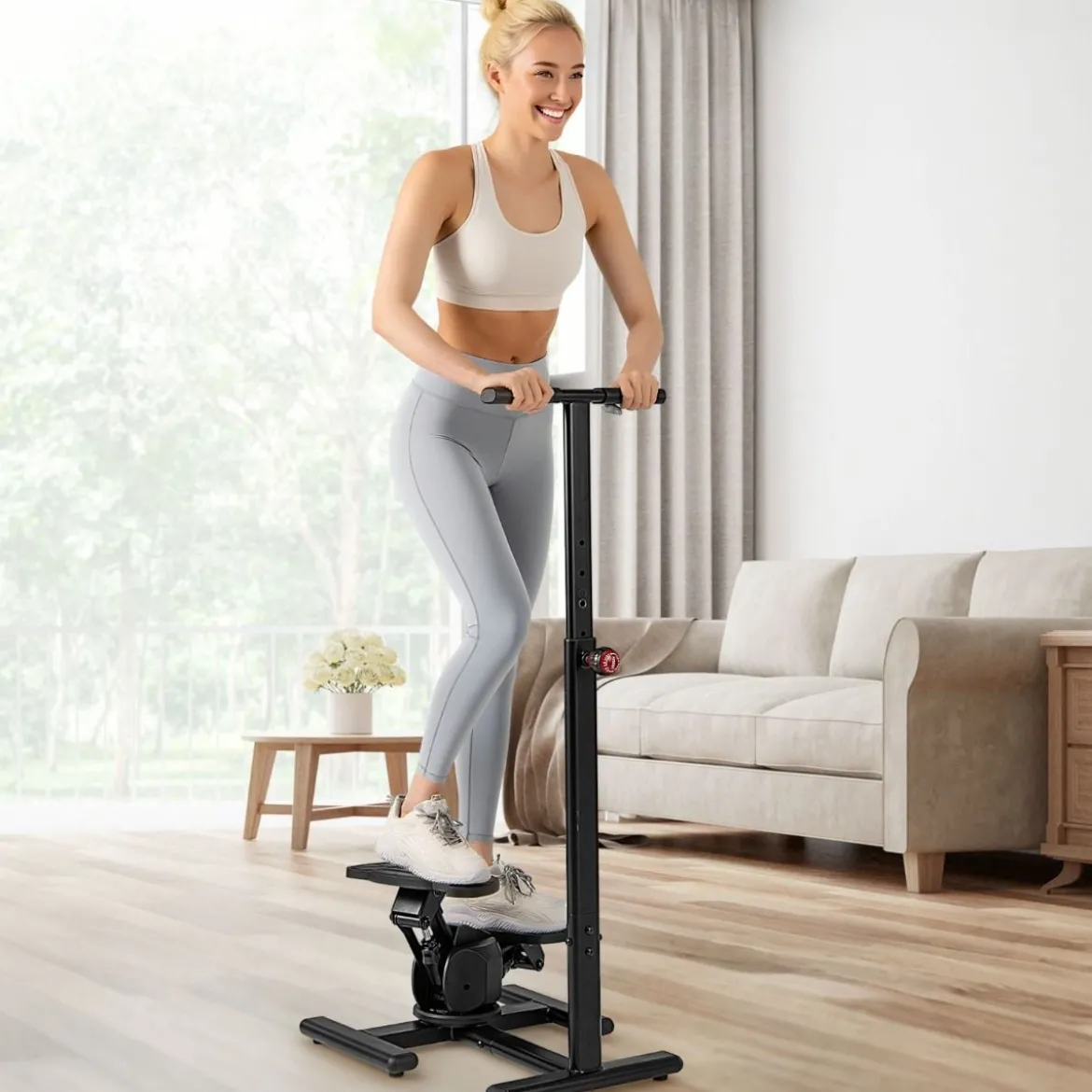 Stepper für Training Twist Stair Stepper Trainingsgerät mit höhenverstellbarem Griff & Rutschfesten Pedalen Schwarz
